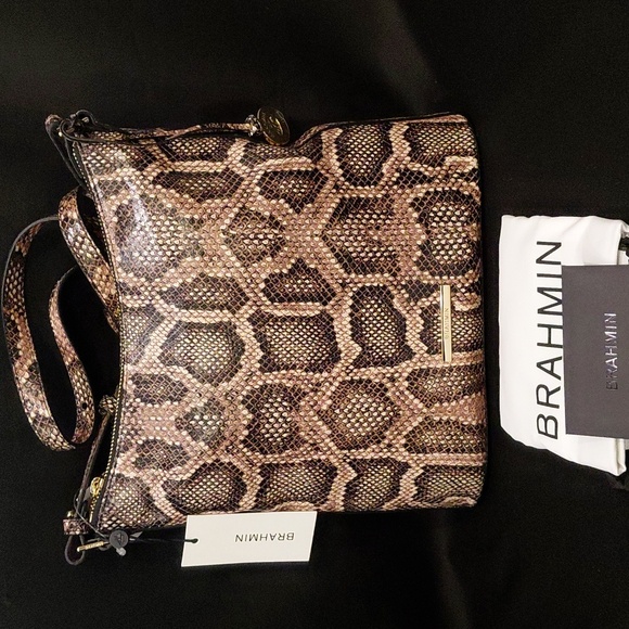 BRAHMIN KATIE Brown Snake Print Crossbody - Picture 1 of 12